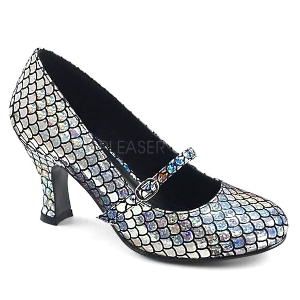 Mermaid Silver Hologram by Funtasma - Silver Holographic High Heel Shoes Size 7